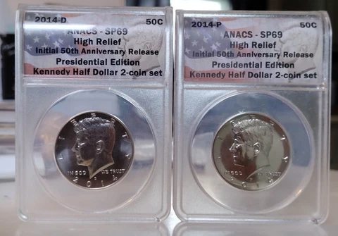 2014 P&D Clad Kennedy. Anacs Sp69 High Relief Presidential Ed *Half Greysheet $* Cover