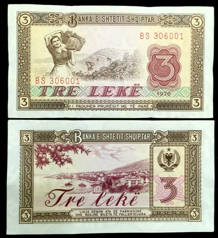 Albania 3 Leke 1976 Banknote World Paper Money UNC Currency Bill Note Cover