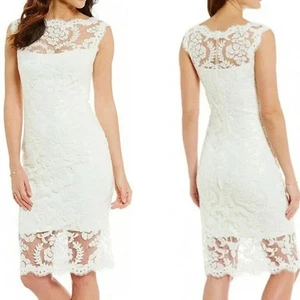 Tadashi Shoji Ivory Illusion Embroidered Sequin Lace Cocktail Dress NWOT SZ 14 - Picture 1 of 9
