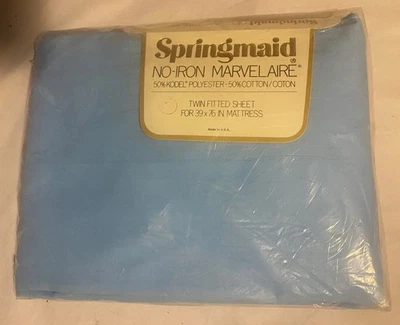 Vintage Springmaid No-Iron Marvelaire Twin Fitted Sheet 39 X 76 New NOS Blue - Image 1 of 4