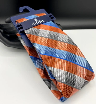 Corbata de cuello para hombre STAFFORD ~ naranja ~ cuadros y cuadros ~ NUEVA PRECIO DE VENTA SUGERIDO POR EL FABRICANTE: $34. Foto 1 de 3