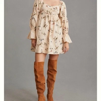 Anthropologie embroidered long sleeve mini floral peasant baby doll dress XS - Image 1 of 4