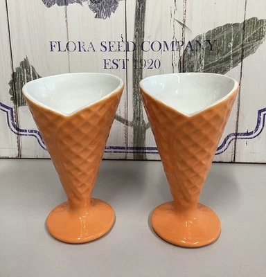 Ceramic Orange Maxwell Williams Ice-Cream Waffle Cones x 2 Sundae Dishes Retro  - Image 1 of 4