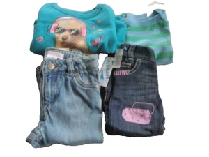 Girls Clothes Lot of 4 Items 2 Tops 2 Jeans Size 6-12 Months NEW - Picture 1 of 4