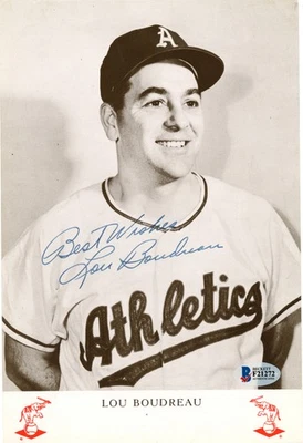 Foto firmada por Lou Boudreau 6,5x9 Kansas City A's "Best Wishes" Beckett Foto 1 de 2