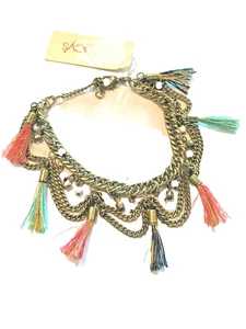 Macy’s Brassy Gold Chain Link Bracelet w/ Multi-Color Tassels & Beads, NWT - Picture 1 of 3