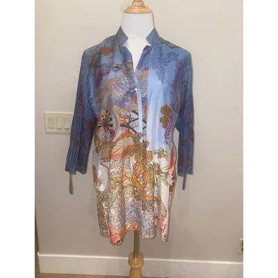 Blusa túnica mezcla seda citrón asiática floral talla XL Foto 1 de 4