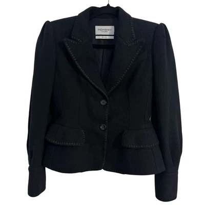 YSL Yves Saint Laurent Rive Gauche Black Cotton Blazer Size 36 6 S - Image 1 of 4