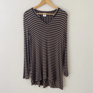 Top túnica Cabi tejido talla pequeña a rayas marrón gris inclinado estilo 3629 - Imagen 1 de 5
