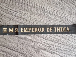 Cinta de conteo de gorra Royal Navy - H.M.S. Emperador de la India. (DOT) - Acorazado Primera Guerra Mundial - Imagen 1 de 3
