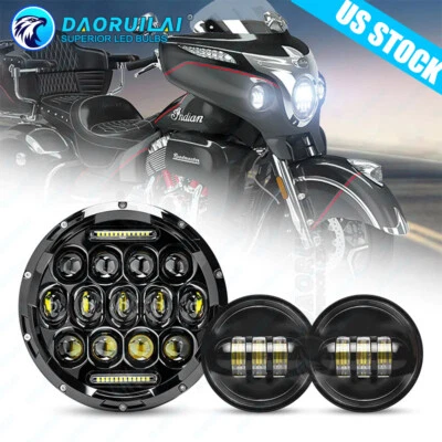 Faro LED DRL de 7 pulgadas + luces de paso para Harley Davidson Touring Road King Foto 1 de 4