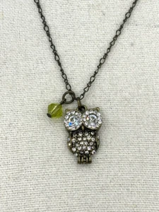 American Eagle Outfitters Crystal Rhinestone Owl Pendant Bronze Chain Necklace - Picture 1 of 19