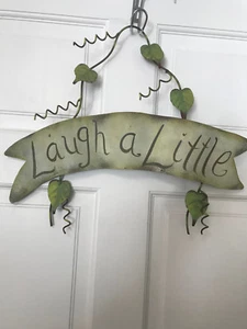 Laugh A Little Metal Hanging Wall Sign Leaves Vines - Green & Brown 10.5" x 18" - Picture 1 of 9