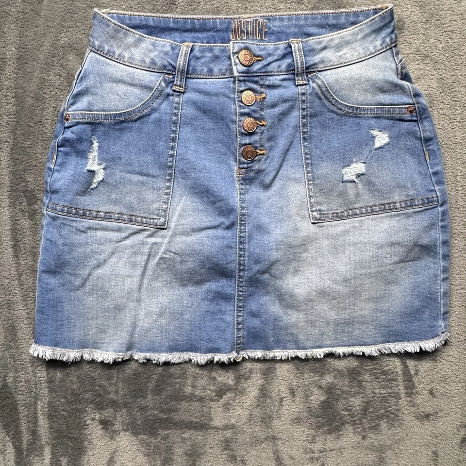 Pantalones cortos integrados Justice Girls de mezclilla elásticos falda con botones talla 16 Foto 1 de 4