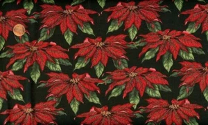 CLEARANCE- 'ENCHANTED WINTER' POINSETTIAS ON BLACK CHRISTMAS - HOFFMAN - Picture 1 of 1