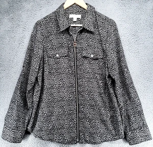 Michael Kors Shirt Leopard Print Womens L Roll-Tab Full-Zip Long Sleeve Full Zip - Picture 1 of 19