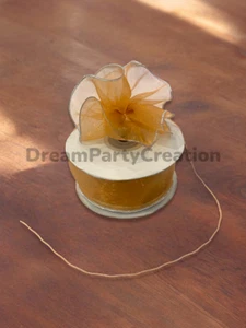 1.5" (GOLD) Organza PULL RUFFLED BOW Ribbon SILVER Edge on one side 25 Yds - Picture 1 of 1