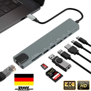 USB C Hub 8 In 1 Type C 3.1 To 4K HDMI Adapter RJ45 SD/TF Card Reader Multi J7K0 - Afbeelding 1 van 11