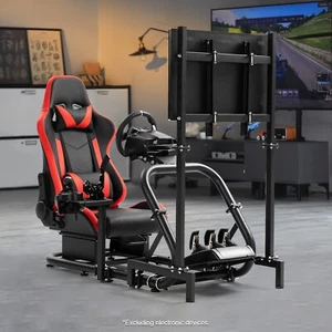 Marada Cockpit Da Corsa Con Supporto TV E Sedile Rosso Adatto A Logitech G923 - Picture 1 of 20