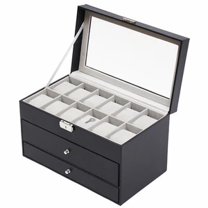 3 Layers 25 Slot Watch Box Display Case Jewelry Sunglass Storage Case PU leather - Picture 1 of 12