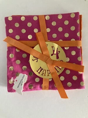 Anthropologie Square Napkins Cotton Fabric Gold Polka Dots 12x12 Set of 4 NWT - Image 1 of 4