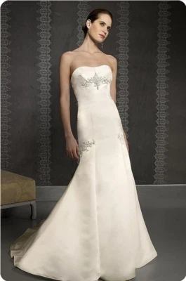 Morilee Wedding Dress 10 Pearl Gown Satin Strapless Box Pleats Bling Style 4201 - Image 1 of 4