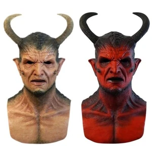Red Devil Latex Face Mask Head Demon Ball Party Helmet Halloween Cosplay Props - Picture 1 of 12