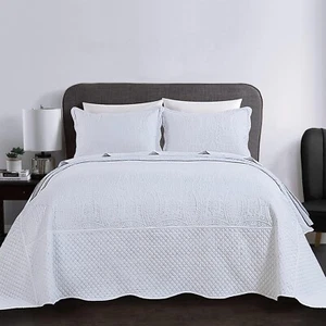 Royal King Size XL Quilt Set White Bedspreads Soft Bed Summer Quilt Lightweight - Picture 1 of 8