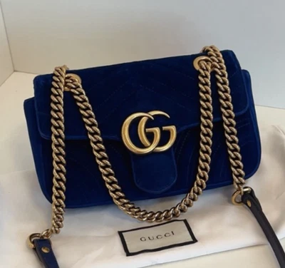 Gucci Marmont 22 цепочка наплечная сумка синий золотой б/у женщин классическая мода - Изображение 1 из 4