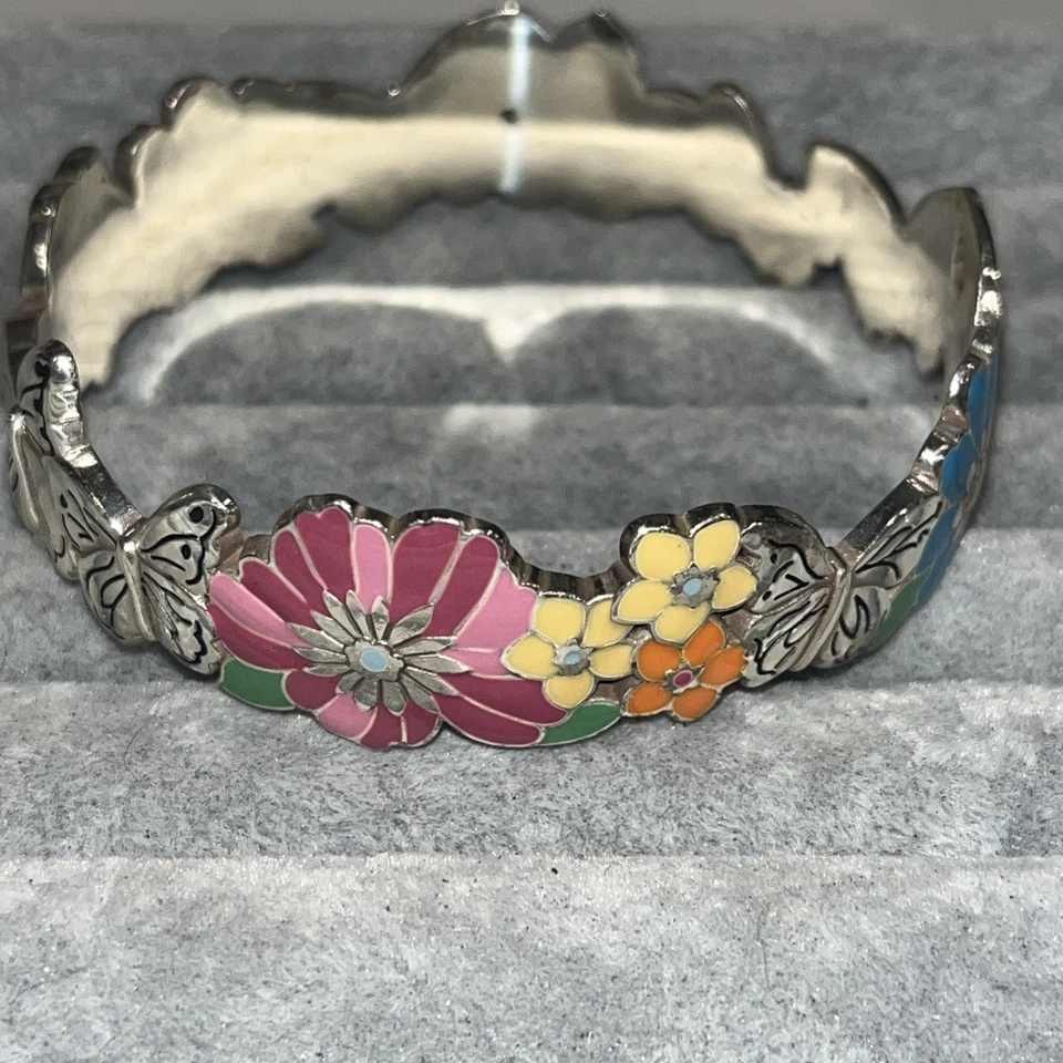 Nuevo Brazalete Brazalete Brighton Plata Mariposas Colorido Esmalte Flores Para Mujer Foto 1 de 4