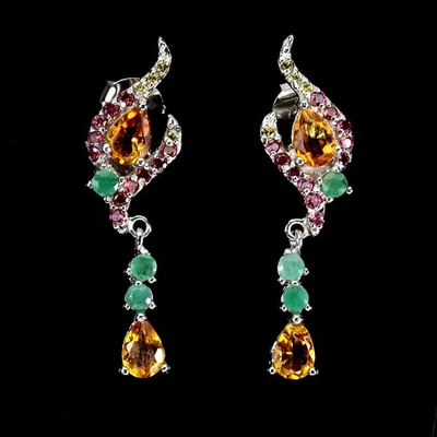 Pendientes de plata de ley 925 pera citrino esmeralda zafiro piedras preciosas joyería Foto 1 de 4