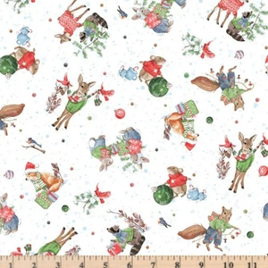 Frost & Fable Forest Friends White 05798W 100% Cotton Fabric by the half yd - Picture 1 of 4