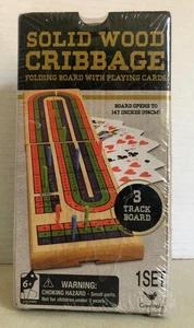 Solid Wood Cribbage Set Folding 3 Track Board with Playing Cards New - Picture 1 of 5