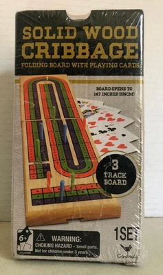 Solid Wood Cribbage Set Folding 3 Track Board with Playing Cards New - Image 1 of 4
