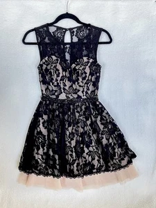 B Darlin Black Lace Short Dress Formal Ivory Crinoline Homecoming Fairy Sz 3/4 - Picture 1 of 13