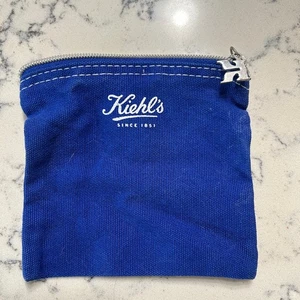 Kiehl's BLUE Canvas Cosmetic Bag SILVER K ZIPPER 5 X 5 IN. - Picture 1 of 5