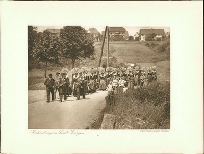 Kupfertiefdruck: Hochzeitszug aus Sankt Georgen. Hornberg. Doppeltafel nach Phot - Bild 1 von 2