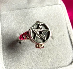 Pentacle Earth Power Opening Poison Ring Wicca Style Size 9 Sterling Silver - Picture 1 of 9