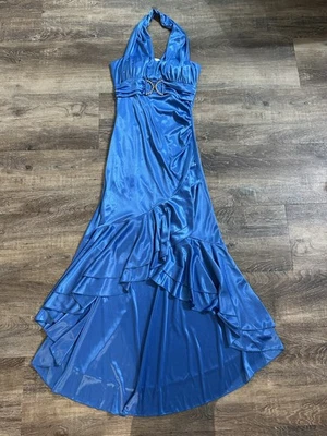 Vestido Tabu Feminino S Azul Halter Fada Brilhante Assimétrico Flare Prom Antigo Ano Novo - Imagem 1 de 4