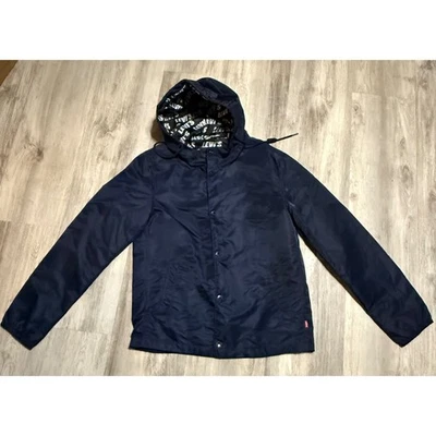 Levi Strauss мужской темно-синий с капюшоном куртки Snap спереди логотип с подкладкой повседневный верхняя одежда - Изображение 1 из 4