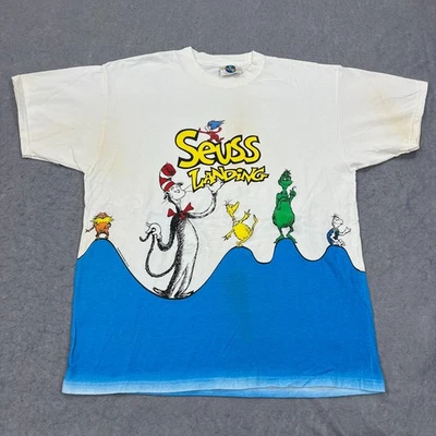 Camisa De Aterrizaje De Colección 1997 Universal Studios Dr Seuss AOP Gato Horton Grinch Hecha en EE. UU. Foto 1 de 4