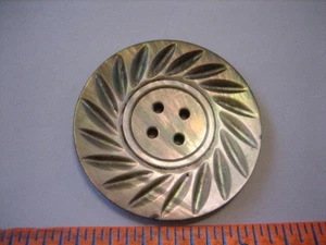 Vintage 1-5/8" Carved MOP Mother Of Pearl Shell Button - O12 - Picture 1 of 6