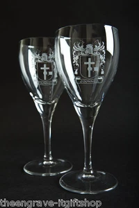 Family Crest - (11oz) Red Wine Glasses - Wedding/Anniversary Gift - Set of 2 - Picture 1 of 2