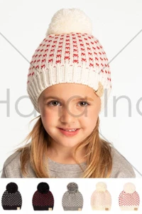C.C Kids Girl Boy Winter Warm Soft Heart Pattern Knit Beanie with Pom - Picture 1 of 8