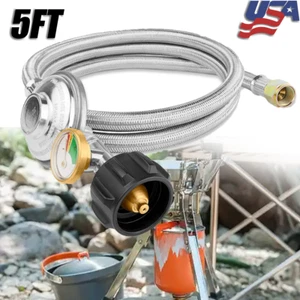 Propane Adjustable Low pressure Regulator w/ 5ft Stainless Hose QCC-1 + Gauge - Picture 1 of 10