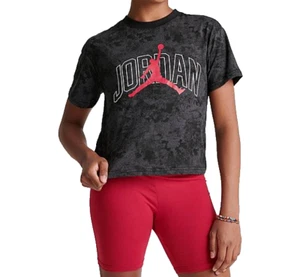 Jordan T Shirt Youth Girls Large Air Jumpman Flight Cropped Tee Black Wash - Picture 1 of 4