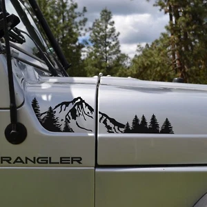 Mountain and Tree Decal for Hood of Jeep Wrangler TJ (1997-2006) Set 4pc - Picture 1 of 5