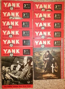 Vintage WWII Lot of 11 Yank The Army Weekly British Edition Paper 1945 V3:42-52 - Picture 1 of 6