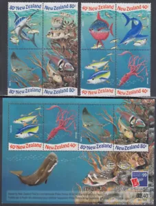 NUEVA ZELAND Sc # 1542,46a -b MNH BLOQUES CPL de EA, S/S de 4 TODA LA VIDA MARINA DIFERENTE - Imagen 1 de 1
