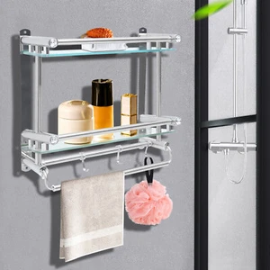 Wall Mounted 3Tier Towel Rack Bathroom Rail Holder Glass Storage Shelf Organizer - Picture 1 of 12